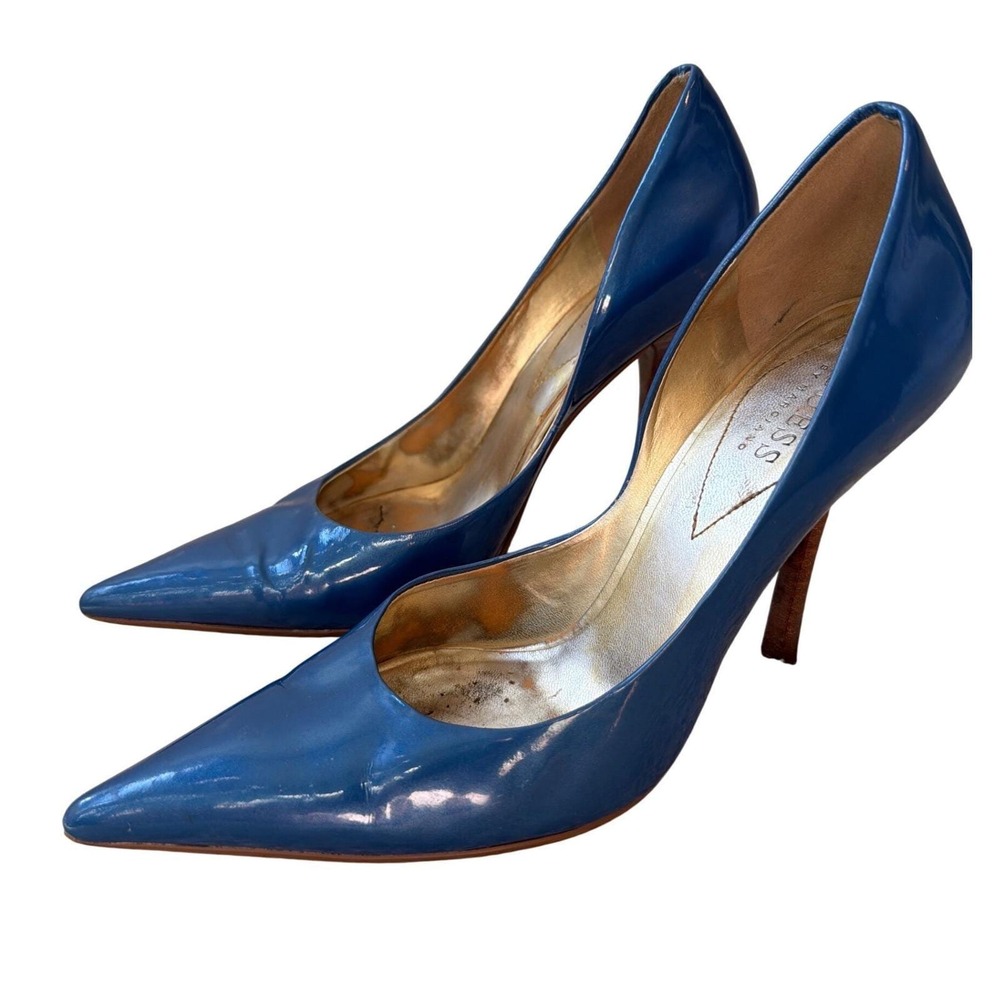 Guess by Marciano Electric Blue Patent Pointed Toe Stiletto Pumps Heels Size 9M